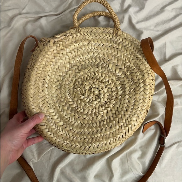 Handbags - Tan Woven Crossbody Bag with Leather Strap